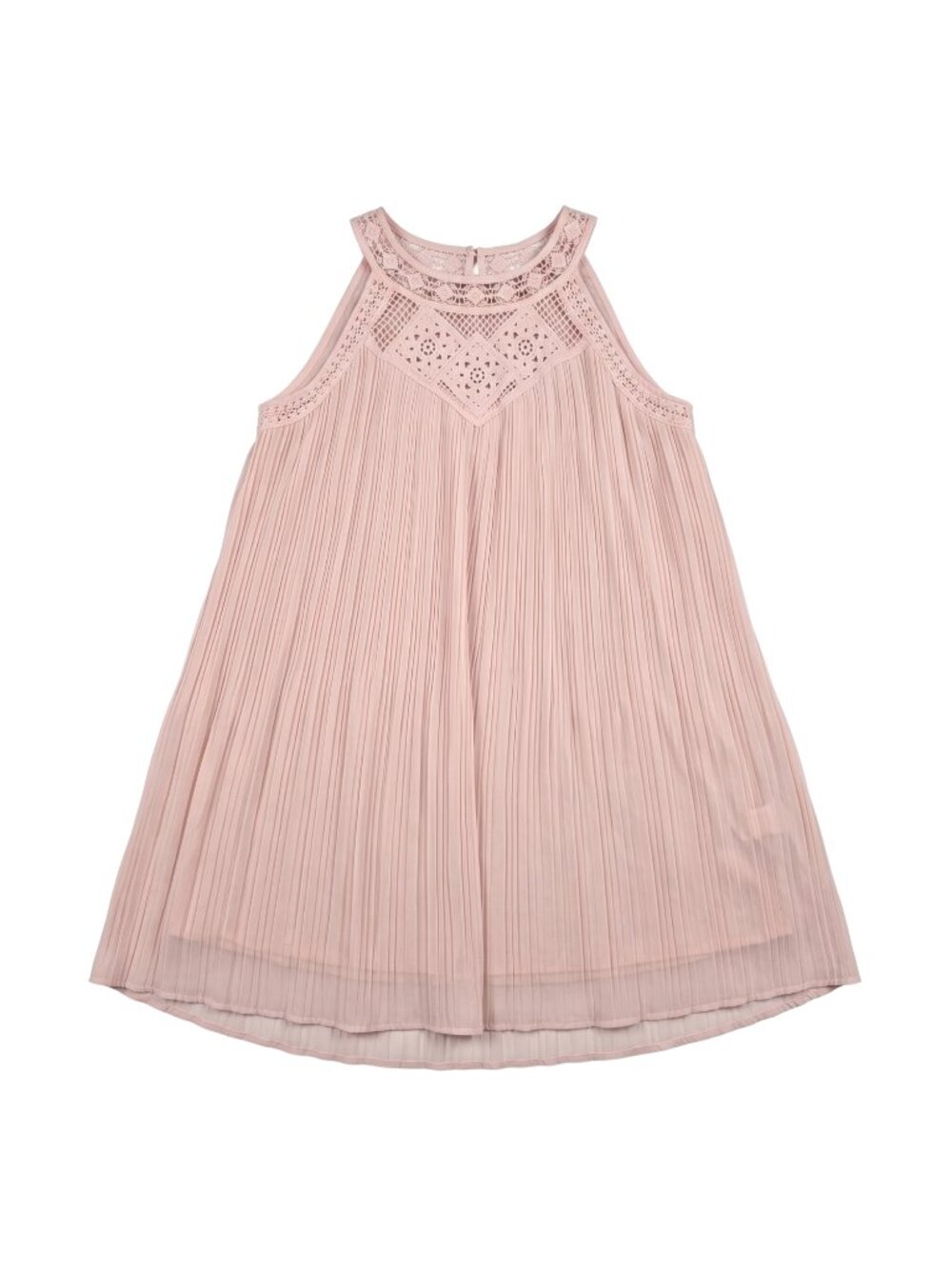 NWT | ZESICA Light Pink Pleated Halter Dress | Crochet Lace Detail | Size Medium